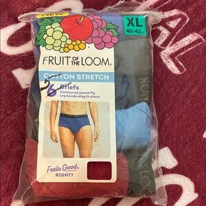 Fruit of the Loom Cotton Stretch Briefs XL - Blue, Red, Gray